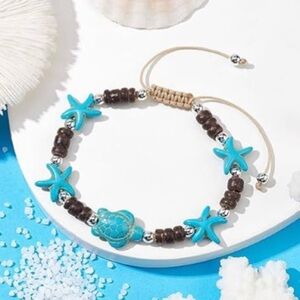 NWT Coastal Sea Turtle & Starfish Synthetic Adjustable Anklet Bracelet